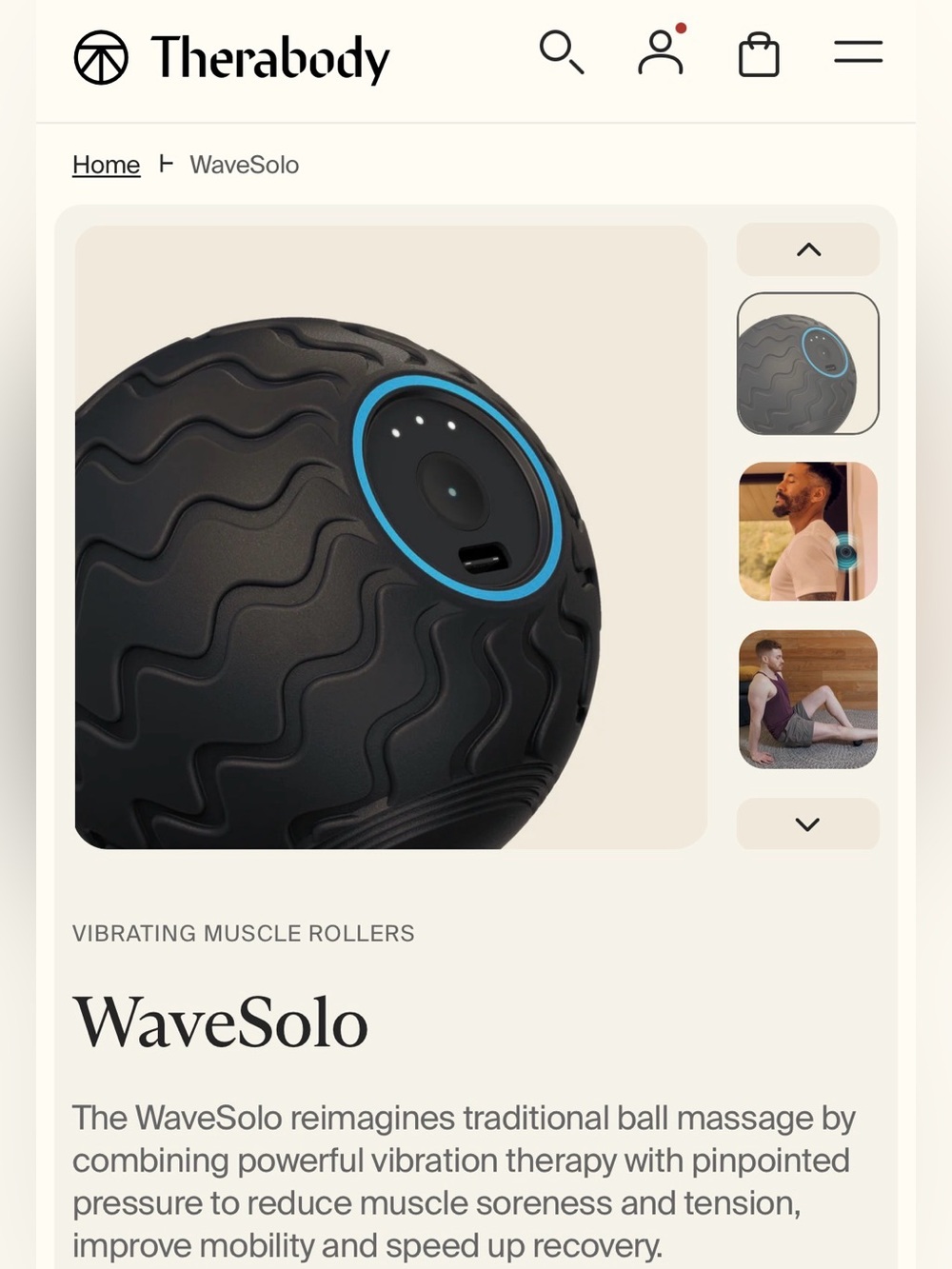Therabody WaveSolo Massage Ball — Black with Blue Accent